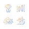 Surf riding gradient linear vector icons set