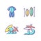 Surf riding RGB color icons set