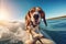 Surf\\\'s Up, Beagle Style: Sunglassed Pooch Rides the Waves of Happiness - Generative AI