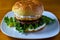 Surf and turf burger with lettuce and mayonnaise