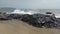 Surf waves running in the coastal rocks at the beach, Hampton, NH, USA