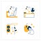 Surface disinfection flat icons set