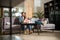 Surface level view of couple watching laptop in living room