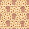 Surface pattern design with teddy bear throws autumn leaves.