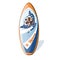 Surfboard with a national Hawaiian pattern from the manta ray, stylized waves, the sun, and the inscription Hawaii.