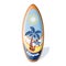Surfboard with a national Hawaiian pattern from the palm trees and sun, and the inscription Hawaii.
