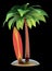 Surfboard palm tree on island beach stylized. summer vacation