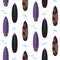 Surfboard seamless vector pattern. Black and purple striped boards on white.