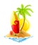 Surfboard and tropical island