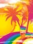 Surfboard and tropical rainbow