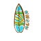 Surfboard Vector icon. Hand drawn print. Sticker summer design.