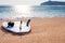 Surfboard on the wild beach