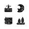 Surfboarding black glyph icons set on white space