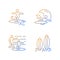 Surfboarding gradient linear vector icons set