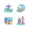 Surfboarding RGB color icons set