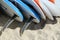 Surfboards on a beach close-up