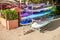 Surfboards lined for rent outside the Royal Hawaiian hotel