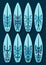 Surfboards set with blue kaleidoscope pattern