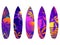 Surfboards on a white background. Types of surfboards with a pattern. Vector