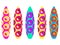 Surfboards on a white background. Types of surfboards with a pattern. Vector