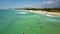 Surfer beginners train against fantastic ocean seashore