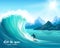 Surfer And Big Wave Illustration