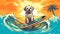 surfer dog summer beach puppy funny animal vacation ocean wave. Generative AI.