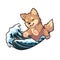 A surfer dog who loves riding waves at the beach, AI Generated, Sticker ver.14