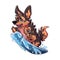 A surfer dog who loves riding waves at the beach, AI Generated, Sticker ver.3