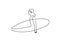 surfer girl one line drawing. Continuous single hand drawn sketch minimalism. Artistic and simplicity design of woman holding surf