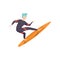 Surfer guy in swimwear riding a surfboard, young man enjoying summer vacation on the sea or ocean vector Illustration on