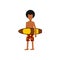 Surfer man holding yellow surfboard icon