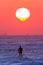 Surfer Paddling Board Ocean Horizon Sunrise