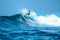 Surfer on perfect blue aquamarine wave, empty line up, perfect for surfing, clean water, Indian Ocean