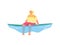 Surfer resting on a surfboard in the sea, flat vector illustration isolated.