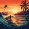 Surfer Riding a Sunset Wave