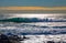 The surfer at the rough sea and waves, Mediterranean sea, Italy.