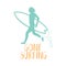 Surfer running on the beach. Gone surfing calligraphy