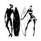 Surfer Silhouettes of woman and man.
