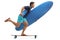 Surfer with a surfboard riding a longboard