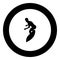 Surfer on surferboard icon black color in round circle