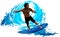 Surfer on waves, vector illustration