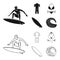 Surfer, wetsuit, bikini, surfboard. Surfing set collection icons in black,outline style vector symbol stock illustration