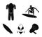 Surfer, wetsuit, bikini, surfboard. Surfing set collection icons in black style vector symbol stock illustration web.