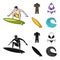 Surfer, wetsuit, bikini, surfboard. Surfing set collection icons in cartoon,black style vector symbol stock illustration