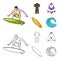 Surfer, wetsuit, bikini, surfboard. Surfing set collection icons in cartoon,outline style vector symbol stock