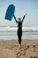 Surfer woman having fun with bodyboard at the beach