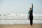 Surfer woman having fun with bodyboard at the beach