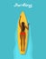 Surfer Woman on Surfboard top view