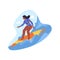 Surfer or woman surfing, vector icon or sticker